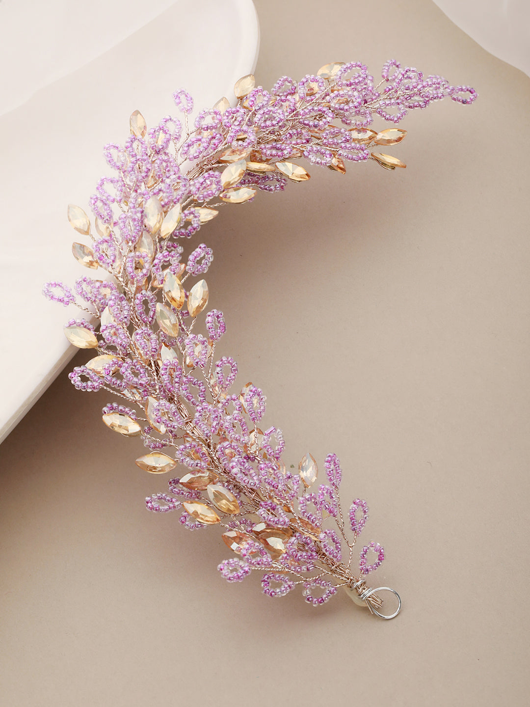 Gold Toned Purple Pearl Embedded Statement Hair Comb Pin